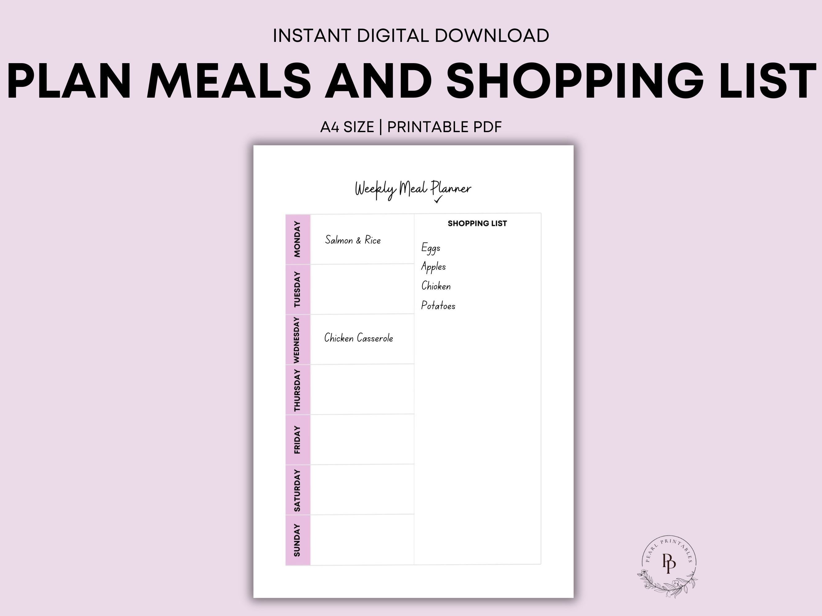 Printable Meal Planner A4 Size Printable PDF Weekly Meal Tracker