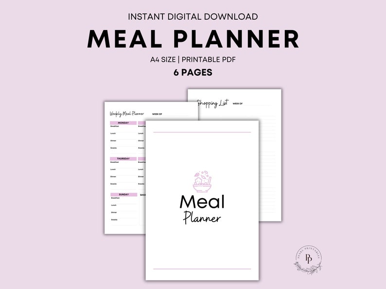 Printable Meal Planner A4 Size Printable PDF Weekly Meal Tracker