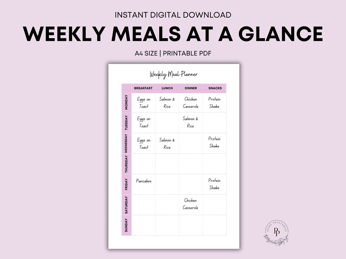 Printable Meal Planner A4 Size Printable PDF Weekly Meal Tracker ...