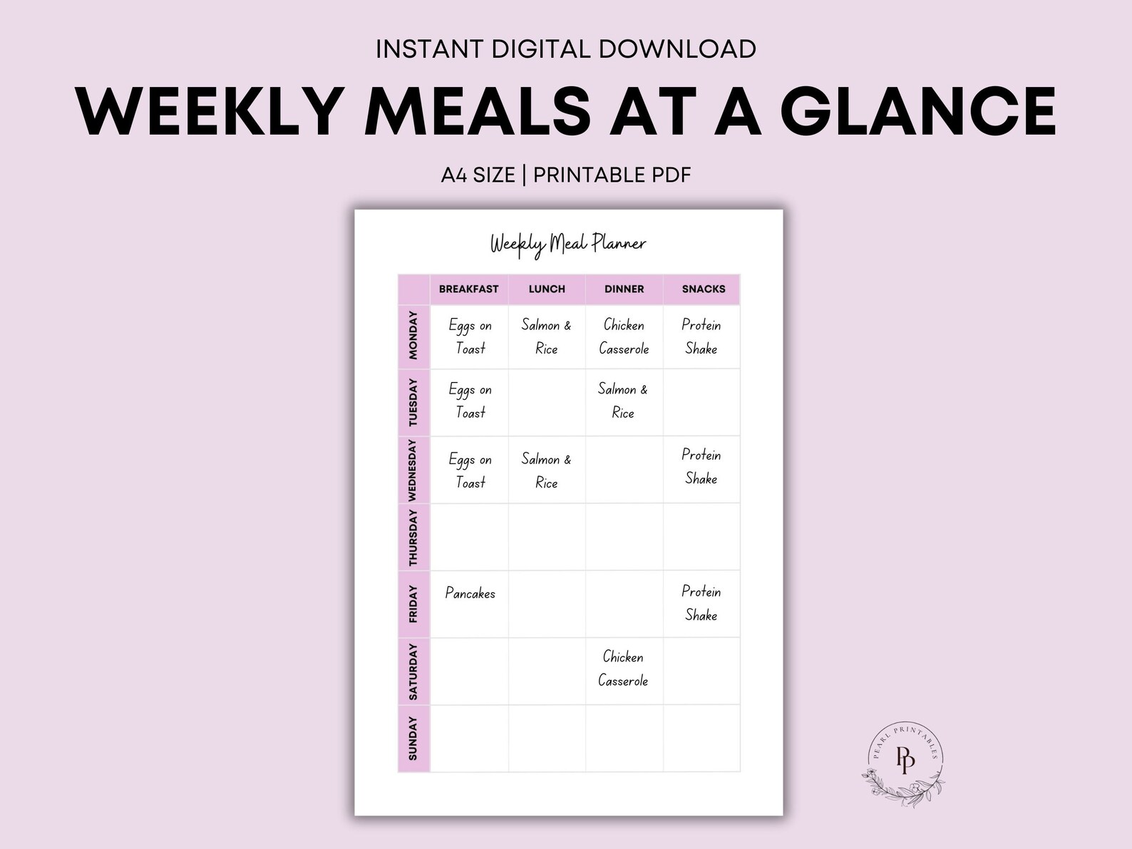 Printable Meal Planner | A4 Size Printable PDF | Weekly Meal Tracker ...