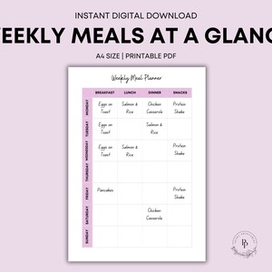 Printable Meal Planner | A4 Size Printable PDF | Weekly Meal Tracker ...