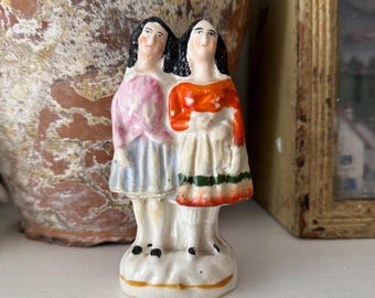 Antique Staffordshire mini flat back Scottish dancer figurines rare 1850s ceramic decoration Victorian
