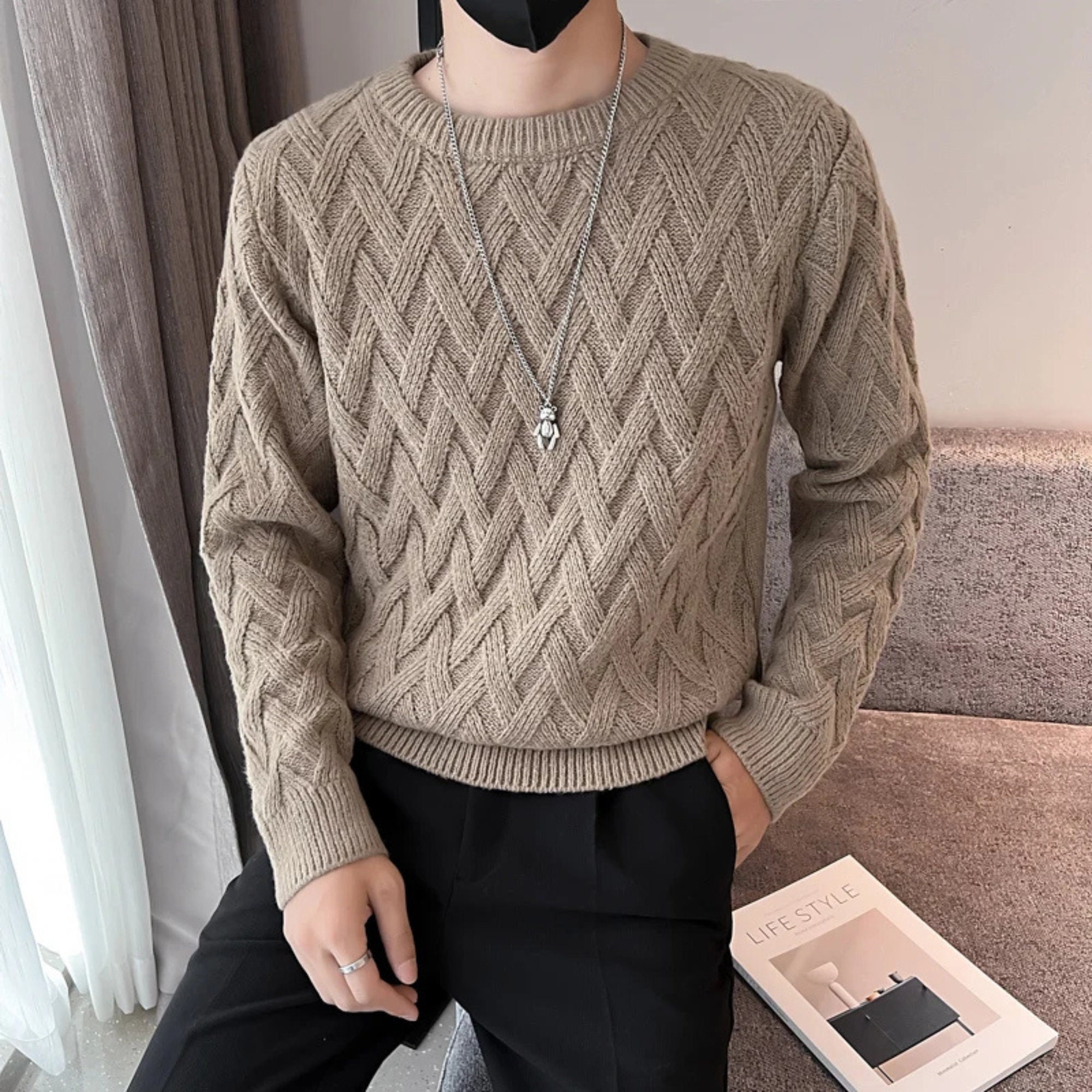 Knit Sweater Men Pullover Jumpers Winter Crew Neck Cozy Sweaters Fall ...