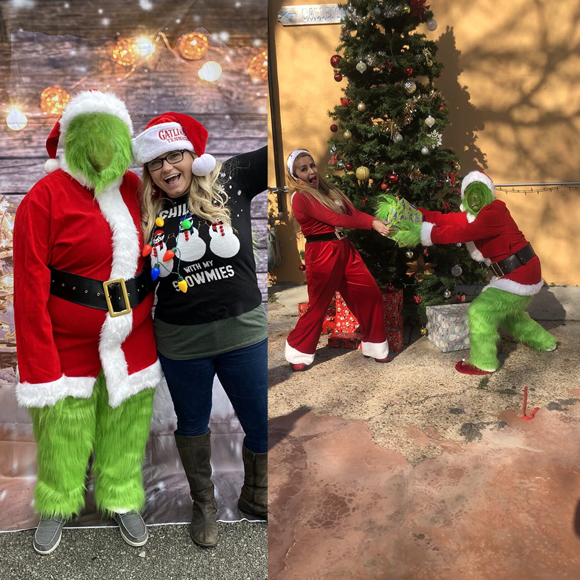 Christmas Green Monster Costume for Men Adult Santa Suit 8PCS Deluxe Furry Costume Santa Cosplay ...