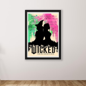 Impresión de musical de película Wicked Film, póster de espectáculo de Broadway, regalo para amantes del teatro, silueta de póster de película Cultura pop, Ariana Grande, Cynthia Erivo