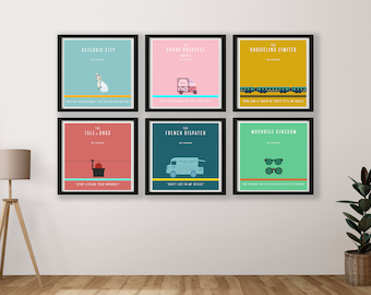 Wes Anderson Collection 6 Minimalist Film Movie Prints Square