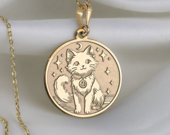 14K Solid Gold Cute Cat Necklace, Silver Cat Pendant, Personalized Cute Kitty Cat Necklace, Cute Animal Necklace,gold cat necklace for women
