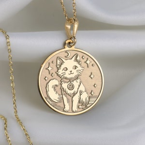 14K Solid Gold Cute Cat Necklace, Silver Cat Pendant, Personalized Cute Kitty Cat Necklace, Cute Animal Necklace,gold cat necklace for women