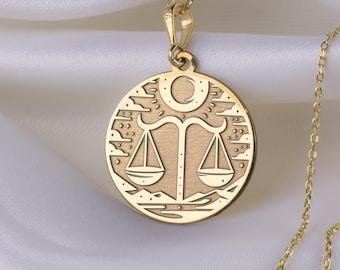 14K Solid Gold Libra Zodiac Sign Necklace, Horoscope Pendant, Silver Libra Zodiac Sign Pendant, Personality Zodiac Sign Charm Necklace