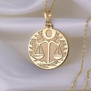 14K Solid Gold Libra Zodiac Sign Necklace, Horoscope Pendant, Silver Libra Zodiac Sign Pendant, Personality Zodiac Sign Charm Necklace