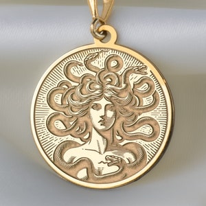 14K Solid Gold Medusa Necklace, Gorgon Mythology Pendant, Greek Charm Necklace, Ancient Greek Mythology Charm, Personalized Medusa Pendant