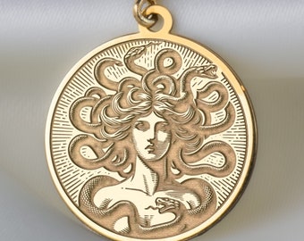 14K Solid Gold Medusa Necklace, Gorgon Mythology Pendant, Greek Charm Necklace, Ancient Greek Mythology Charm, Personalized Medusa Pendant