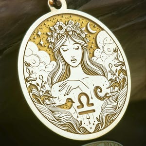 Libra Zodiac Necklace: 14K Gold, Sterling Silver Woman Pendant