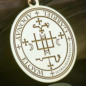 14K Solid Gold Gabriel Sigil Necklace, Silver Angel Seal Pendant, Rose Gold Protection Charm, Gold Plated Celestial Symbol