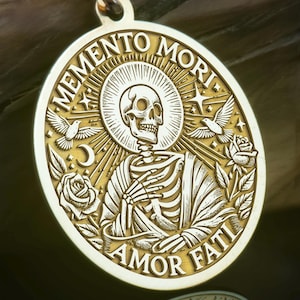 Collier squelette radieux Memento Mori en or 14 carats, pendentif Amor Fati en argent, breloque tête de mort spirituelle en or rose, bijoux vie et destin