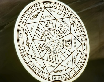 14K Solid Gold Archangel Seal Necklace: Celestial Talisman Pendant