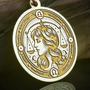 14K Solid Gold Libra Necklace: Celestial Zodiac Charm Pendant