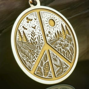 14K Solid Gold, Silver & Rose Gold Peace Sign Pendant Floral Charm Necklace, Nature Inspired Jewelry Gift