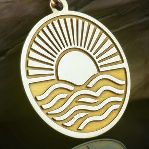 14K Gold Sun and Waves Necklace, Sunrise Ocean Pendant, Beach Lover Jewelry, Minimalist Sun Charm, Nautical Symbol Necklace