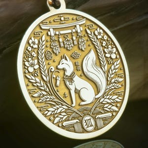 14K Solid Gold Inari Fox Necklace, Silver Kitsune Pendant, Shinto Shrine Jewelry, Japanese Mythology Charm, Rose Gold Lucky Fox Amulet