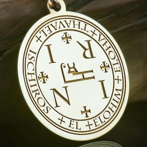 14K Solid Gold Thavael Sigil Necklace, Silver Angelic Seal Pendant, Rose Gold INRI Talisman, Protective Hebrew Charm for Strength & Light