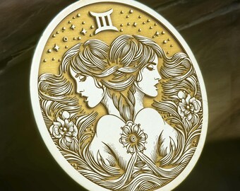 Gemini Zodiac Necklace: Mirrored Women, Floral Design, Solid Gold & Silver