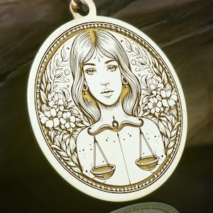 14K Gold Libra Zodiac Necklace: Floral Charm Pendant