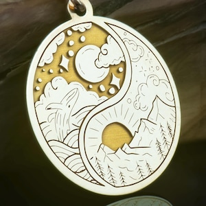 14K Solid Gold Sun and Moon Yin Yang Necklace, Silver Sun and Moon Yin Yang Pendant, Day and Night Nature Pendant, Celestial Balance Jewelry