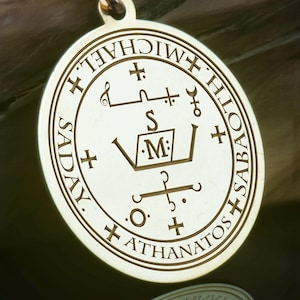 14K Solid Gold Michael Sigil Necklace, Silver Archangel Michael Pendant, Silver Angelic Seal Pendant, Rose Gold Sigil Pendant