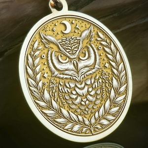 Engraved Owl Pendant Necklace: Sterling Silver, Gold Plated Wisdom Jewelry