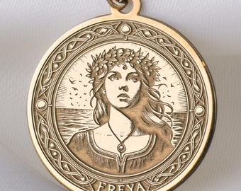 14K Solid Gold Freya Pendant Necklace, Norse Goddess Jewelry, Viking Mythology Charm, Norse Pendant, Norse Mythology Necklace, Freya Charm