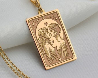 14K Solid Gold The Lovers Necklace, Silver Lovers Charm, Personalized Couple Necklace Gold, gifts for couple, gifts for him, gifts for her