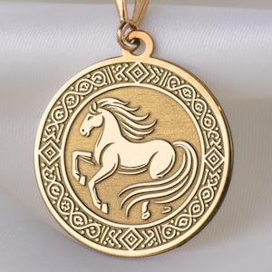 14K Solid Gold Horse Pendant, Ornate Horse Charm Necklace, Elegant Horse Medallion Pendant, Horse Necklace, Horse Pendant