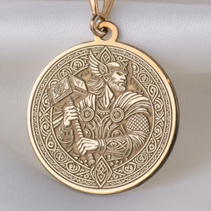 14K Solid Gold Thor Pendant, Viking Norse Mythology Necklace, Mjolnir Hammer Charm, Nordic Warrior Jewelry gifts, Thor God Necklace