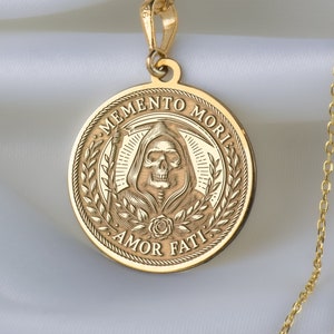 14K Solid Gold Grim Reaper Naszyjnik, Memento Mori Grim Reaper Wisiorek, Amor Fati Charm Naszyjnik, Srebrny Memento Mori Naszyjnik
