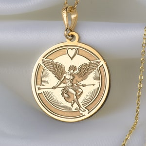 14K Solid Gold Eros Necklace, The Love Of God Pendant, Love Charm, Greek Mythology Charm, Mythology Pendant, Silver Personalized Eros Charm