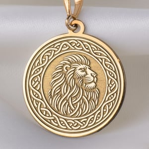 14K ソリッド ゴールド ケルト ライオン ネックレス、ライオン ヘッド ペンダント、強さのシンボル チャーム、ライオン勇気ジュエリー、ケルト ノット ライオン ネックレス、ケルト ノット