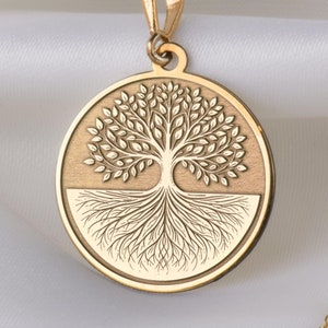 Collar de oro macizo de 14 quilates con el árbol de la vida, colgante con símbolo de crecimiento, dije de raíces familiares en oro, regalo de joyería espiritual, dije del árbol de la vida.