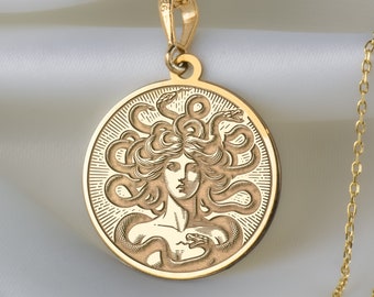 14K Solid Gold Medusa Necklace, Gorgon Mythology Pendant, Greek Charm Necklace, Ancient Greek Mythology Charm, Personalized Medusa Pendant