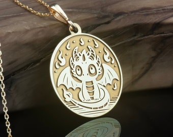 14K Solid Gold Cute Dragon Necklace, Dragon Charm, Silver Cute Dragon Pendant, Year Of The Dragon Necklace, Chinese New Year Dragon Pendant