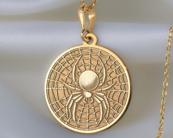 14K massief gouden spinnenketting, zilveren spinnenwebketting, Arakna-hangerketting, gepersonaliseerde spinketting, ketting met wilde dieren
