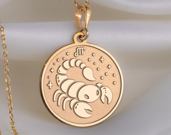 Collana con segno zodiacale Scorpione in oro massiccio 14 carati, collana con segno zodiacale Scorpione in argento, ciondolo con segno zodiacale Scorpione in argento, ciondolo con ciondolo con segno zodiacale Scorpione