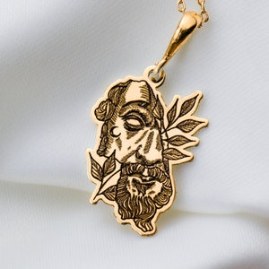 14K Solid Gold Zeus Necklace, Greek God Zeus Charm Necklace, Silver Zeus Pendant, Silver Personalized Greece God Zeus Charm Necklace