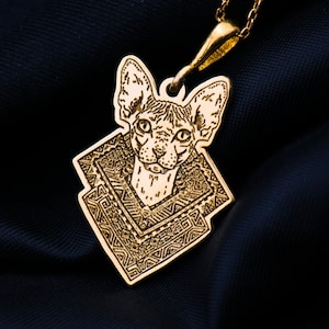 14K Solid Gold Ancient Egypt Cat Necklace, Silver Ancient Egyptian Cat Necklace, Personalized Ancient Hairless Cat Necklace, Cat Charm