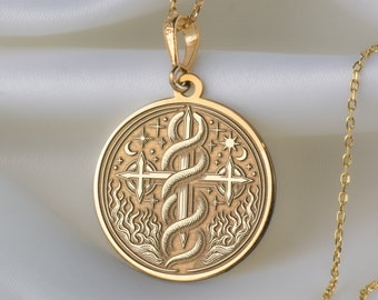 Collana croce Leviatano in oro massiccio 14K, ciondolo croce d'argento, collana con ciondolo croce personalizzato, ciondolo croce Leviatano, ciondolo croce