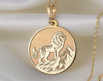 Collana con leone in oro massiccio 14K, ciondolo Re della giungla, collana con leone personalizzata in argento, collana caratteristica, fascino della personalità