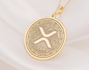 XRP Ripple Coin Necklace, Blockchain Necklace, Ripple Coin Pendant, Futuristic Necklace, Crypto Coin Necklace, Cyrpto Pendant, Crypto Chain