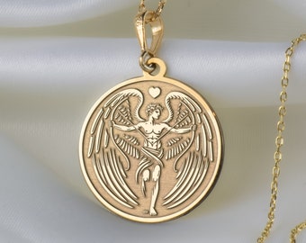 14K Solid Gold Eros Necklace, The Love Of God Pendant, Greek Mythology Charm, Mythology Pendant, Silver Personalized Eros Necklace