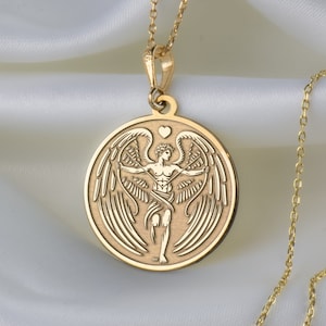 14K Solid Gold Eros Necklace, The Love Of God Pendant, Greek Mythology Charm, Mythology Pendant, Silver Personalized Eros Necklace