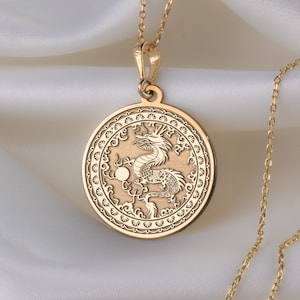 14K Solid Gold Traditional Dragon Necklace, Silver Mythical Dragon Necklace, Chinese Traditional New Year Dragon Pendant Necklace